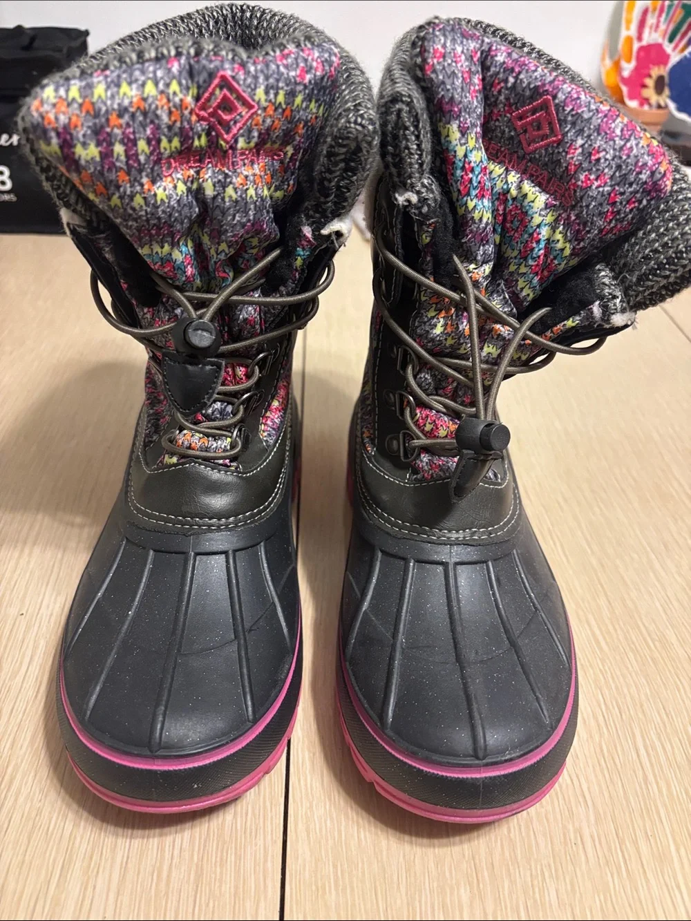 Girls Winter Snow Boots with Colorful Knit Cuff